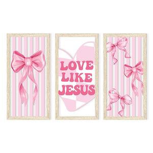 KingWIN <b>Pink</b> Bow Wooden Wall Hanging Rectangle Home Decor Valentine'S Day Cartoon Style - Product Image 5
