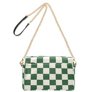 Green Checkered Print Womens Leather Crossbody bag Shoulder Bags with Chain Strap <b>Small</b> <b>Purse</b> Trendy for Spring Outdoor Party - Product Image 2