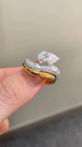 Bague de fiançailles APRICOT JEWELS 3 carats en diamant de laboratoire taille poire, en or jaune 14K, certifiée IGI, luxe, style hip-hop, pour mariée, haute joaillerie - Product Image 3