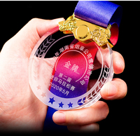 Fournisseur Médaille de sport design personnalisé Médailles en verre cristal clair avec ruban Médaille en cristal souvenir
