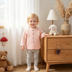 Veste matelassée rose en coton à trois couches à manches longues pour bébé, <span class=keywords><strong>manteau</strong></span> thermique d'automne respirant, haut décontracté pour nourrisson - Product Image 1