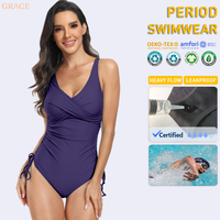 Maillot de bain menstruel sport croix avant côté cravate une pièce Bikini Calzones Menstruales col en V étanche maillots de bain période maillots de bain