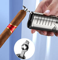 Encendedor de Cigarros de Triple Chorro Recto, Diseño Moderno en Metal, Resistente al Viento, Recargable con Gas Visible, Venta al Por Mayor Directa de Fábrica