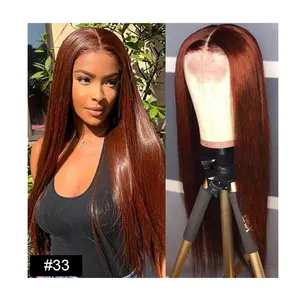 Braune lange Perücken Knochen gerade mit Babyhaar Brasilia nisches Menschenhaar HD Lace Front 4*4 Lace Closure Lange Perücken für schwarze Frauen