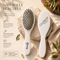 Brosse démêlante et coiffante en bois à poils de sanglier naturels et nylon avec logo personnalisé pour extensions de cheveux, perruques et tissages, avec nettoyeur de brosse
