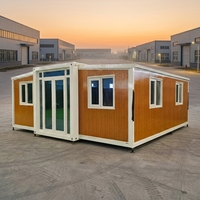 Maison conteneur modulaire extensible à double aile, finition grain de bois, structure en acier, cadre blanc, pour bureau de chantier et entrepôt, vente en gros OEM