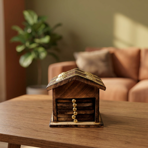 Ensemble de sous-verres en bois en forme de feuille et de maison en laiton artisanal, style classique élégant, sous-verres en bois de sheesham |   Ensemble de 6 - Product Image 1