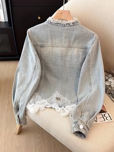 Chaqueta Vaquera Corta de Estilo Hongkonés, Holgada, Lavada, con Parches de Encaje 3D, para Mujer, Juvenil y Elegante, Nueva de Principios de Otoño - Product Image 4