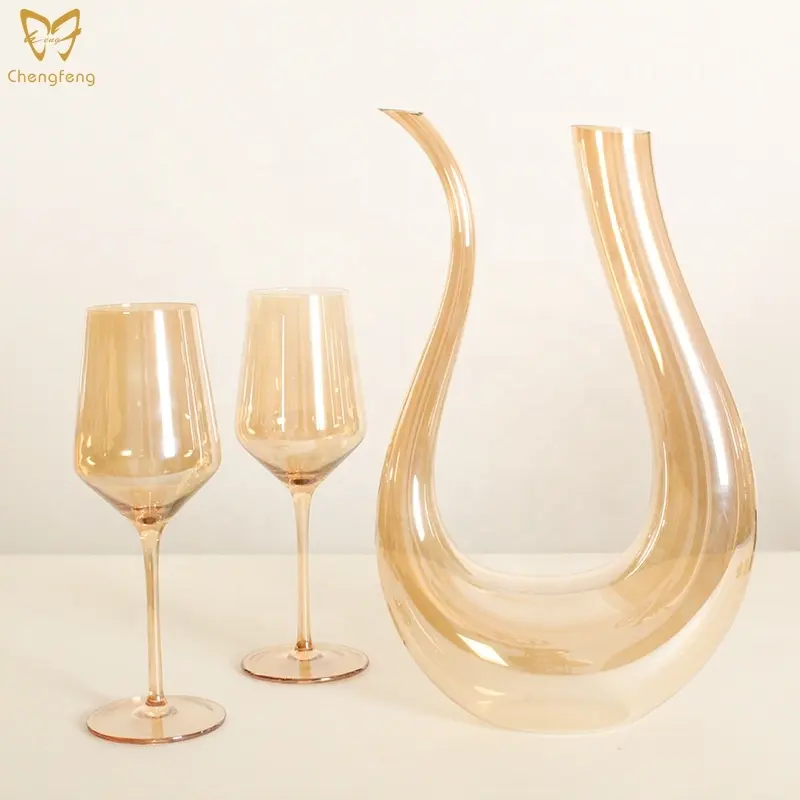 Ensemble de verres à vin en ambre avec 2 verres à vin à longue tige de 14oz-Ensemble de verres à vin colorés soufflés à la main