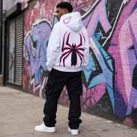 Sweat à capuche zippé Spider-Man surdimensionné doublé, personnalisé, unisexe, style Y2K, pour couple, collection Printemps 2026, thème Halloween animalier européen et américain