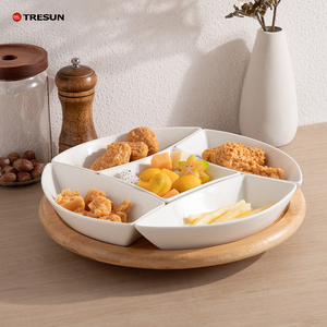 Plateau de service en bambou de qualité supérieure, plateau de service rotatif (Lazy <span class=keywords><strong>Susan</strong></span>) avec 5 compartiments amovibles, ensemble de service pour chips et sauce - Product Image 4