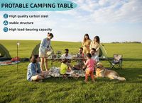 Table de camping pliante portable avec sac de transport, structure en acier, design rectangulaire pour intérieur, extérieur, camping, jardin, fête, terrasse