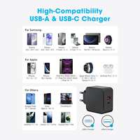 Adaptador de Corriente GaN de 65W con Tres Puertos, Tipo-C y USB, Carga Rápida PD y QC3.0 para Laptops y MacBook Pro (Enchufe EU/UK)