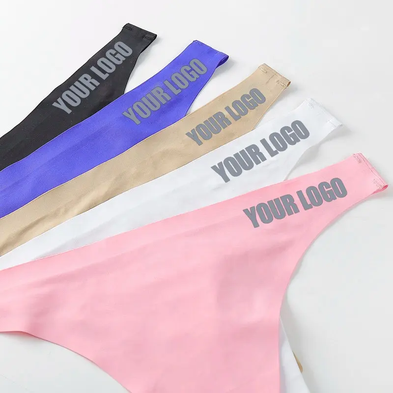 LOGO Kustom Tinggi Dipotong Cetak Tali Seksi T Kembali G-string Panty Seamless Pink Thong Celana Dalam untuk Wanita