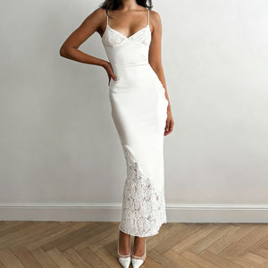 Vestido de Mujer con Encaje y Tirantes Finos, Estilo Largo y Sexy, Elegante para Vacaciones, Fiestas y Banquetes - Product Image 1