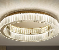 Lustre moderne en acier inoxydable avec cristaux dorés, alimenté par courant alternatif, luminaire de plafond de luxe pour salon
