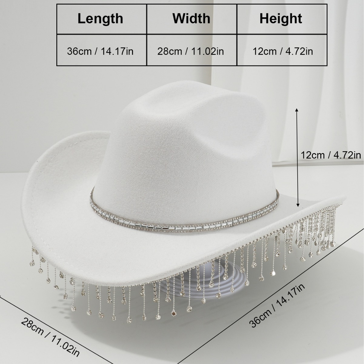 Adult Women Cowgirl Felt Wide Brim Hat with Rhinestone Fringe
