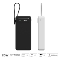 NITIKA 20000mAh 45W PD Power Bank semi-solide, chargeur rapide portable avec câble intégré, certifié 3C et PSE