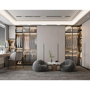 Custom Luxury Clothes Cabinet Wardrobes Furniture Modern Bedroom Wooden Walk in Closet Wardrobe Design <strong>With</strong> <strong>Dressing</strong> <strong>Table</strong> - Product Image 5