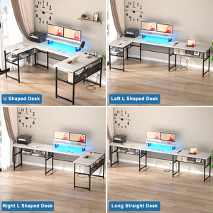 <span class=keywords><strong>Bureau</strong></span> d'angle robuste en forme <span class=keywords><strong>de</strong></span> L avec prises électriques intelligentes et ports <span class=keywords><strong>de</strong></span> charge USB, table <span class=keywords><strong>de</strong></span> jeu avec étagères <span class=keywords><strong>de</strong></span> rangement pour <span class=keywords><strong>bureau</strong></span> à domicile - Product Image 3
