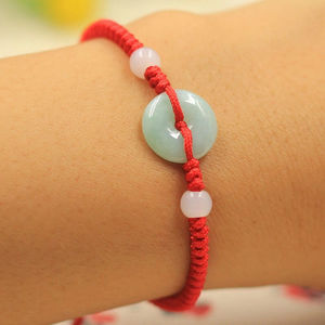 Good Fortune Jewelry Gift Chinese Jade Donut Peace Buckle <b>Red</b> String Woven Adjustable Lucky Rope <b>Bracelet</b> - Product Image 3