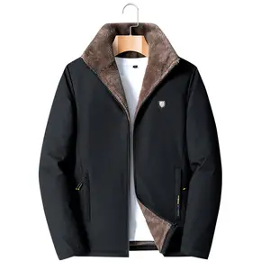 Classic Design Nylon Jacket Mens Casual Outdoor and Office Outer Wear Winter Coat with Fleece Lining Stand Collar Leader Jacket