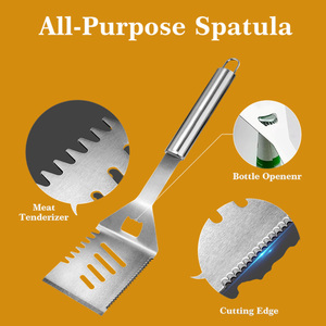 Ensemble d'<span class=keywords><strong>accessoires</strong></span> de barbecue robustes en acier inoxydable 3 pièces : spatule, pince et fourchette pour camping en extérieur - Product Image 4