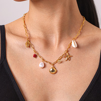 Collier à breloques DIY Série Océan avec pendentifs étoile de mer, coquillage et perle pour femme