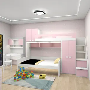 Combinaison de meubles pour chambre à coucher de bébé, bibliothèque, tiroirs, armoire, lit double, pour enfants - Product Image 1