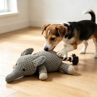 Jouet à mâcher pour chien en peluche en forme d'éléphant avec queue en corde tressée, jouet interactif couineur en tissu texturé durable pour CHIEN & CHAT