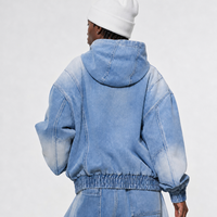 Ensemble survêtement homme sur mesure OEM de haute qualité avec double fermeture éclair, veste en jean à capuche en coton délavé et jean large