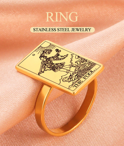 Anillo de oro con tarjeta de Tarot para mujer, sortija de boda Vintage de acero inoxidable, Horóscopo Vikingo, joyería - Product Image 3
