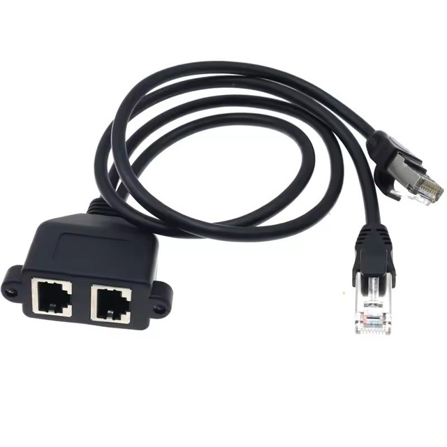 RJ45 8P8C Cat6 Male to Female LAN Ethernet Network Extension Cable Dual Ports FTP STP UTP with Panel Mount Holes