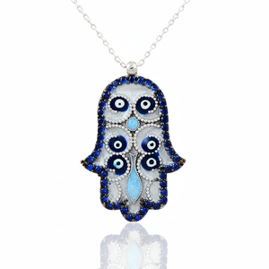 925K Sterling Silver Fatimas Hand Hamsa <b>Turkish</b> Evil <b>Eye</b> <b>Necklace</b> - Product Image 2