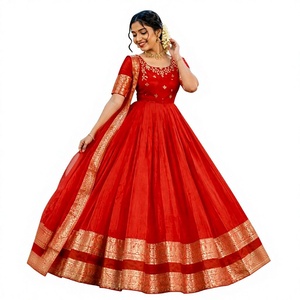 ORANGE Silk Anarkali <b>Suit</b> With Embroidered Dupatta Traditional Indian <b>Wedding</b> <b>Dress</b> <b>Women</b> Floor-Length Regular Fit - Product Image 1