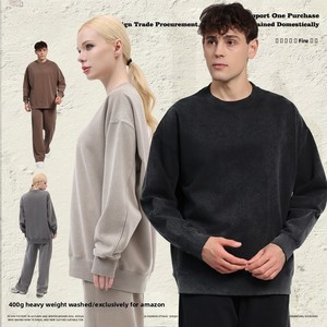 Conjunto Deportivo Vintage para Hombre Silen Diel, Otoño Invierno, 400g, Color Sólido, 100% Algodón Tejido, Sudadera Holgada con Cuello Lavado y Pantalones Deportivos - Product Image 2