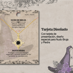 Ciondolo con nodo della strega in acciaio oro 18K con agata nera fortunata e amuleto religioso protettivo con motivo floreale - Product Image 5