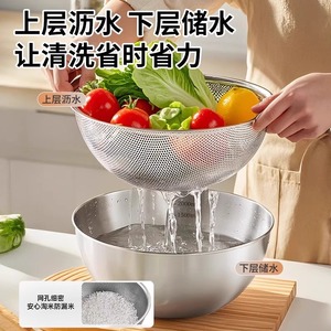 304 Stainless Steel Colander With Mesh Strainer For Vegetable Fruit Washing Kitchen <b>Drain</b> <b>Basket</b> 24cm Size - Product Image 3