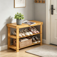 Meuble à chaussures moderne minimaliste en bois à double niveau, gain de place et adapté à l'entrée et au salon