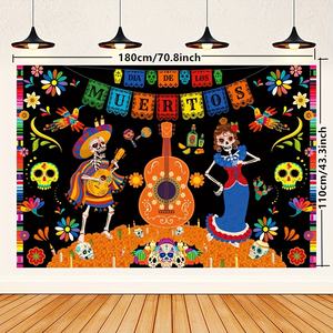 Écran d'arrière-plan <span class=keywords><strong>de</strong></span> bannière <span class=keywords><strong>de</strong></span> décoration du jour des morts du Mexique, décoration <span class=keywords><strong>de</strong></span> Dia <span class=keywords><strong>de</strong></span> Los Muertos, nappe <span class=keywords><strong>de</strong></span> drapeau du jour des morts - Product Image 2