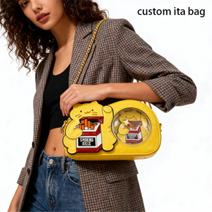 Sac bandoulière personnalisé à <span class=keywords><strong>double</strong></span> fenêtre motif chat porte-bonheur, idéal pour l'affichage de badges, style streetwear Harajuku - Product Image 2