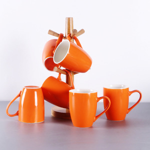 Orange Ceramic Coffee <b>Mugs</b> <b>Set</b> Of Six Solid Color With Brown Handles For Gift Giveaways And Daily Use - Product Image 2