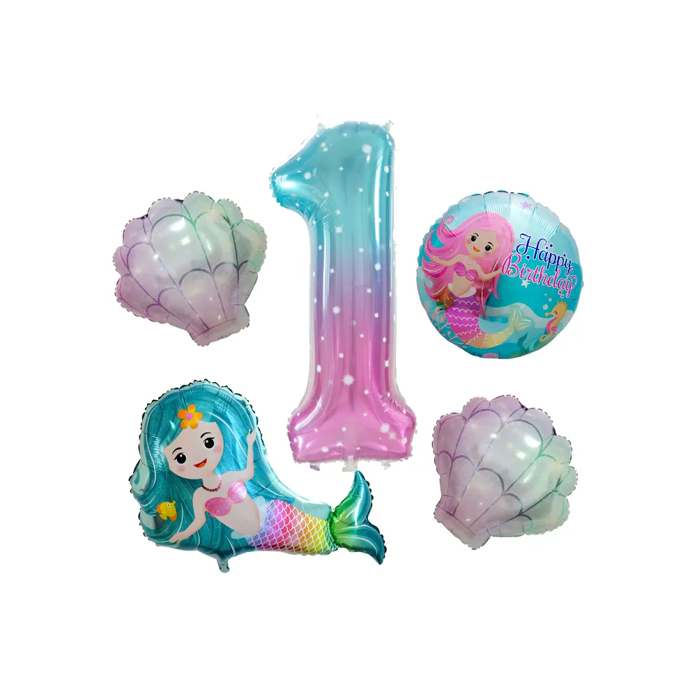 Vente en gros 34 pouces numéro étoilé sirène coquille boule ronde feuille ballon ensemble océan fête d'anniversaire thème décoration ballon à l'hélium