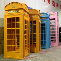 Cabina Telefónica Decorativa de Hierro Forjado Estilo Industrial Europeo Retro, Adorno Grande para Suelo, Color Rojo, Novedad para Bodas