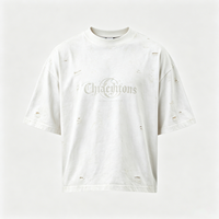 T-shirt épais imprimé DTG, effet vieilli et délavé, style streetwear, avec lettres gothiques vintage, pour homme, vente en gros par lot