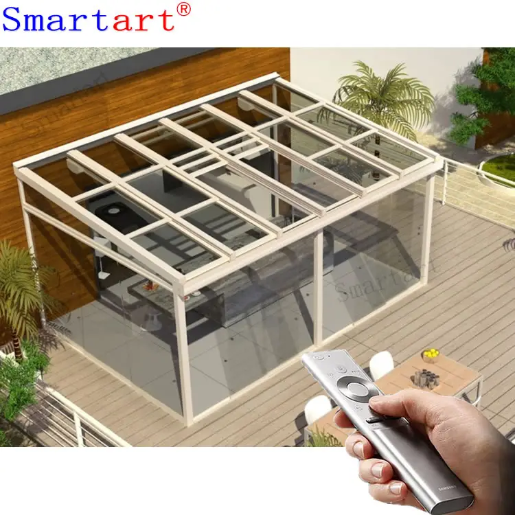Smartart 2022 gazebo quadro de alumínio retrátil, toldo deslizante isolado em vidro, para casas do sol