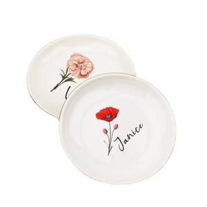 Placa de anillo de cerámica con borde dorado POD, placa de joyería, collar, almacenamiento, flor de cumpleaños, una pieza personalizada - Product Image 1