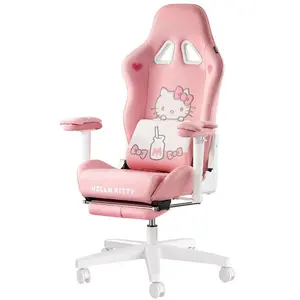 Cute Hello Kitty Pink Gaming Chair with Footrest OEM Cartoon Pattern Pink Gaming Chair with Ottoman for Girls