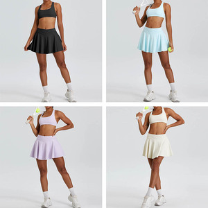 ชุดออกกำลังกายโยคะสำหรับผู้หญิง XW-TM0192Y พร้อมโลโก้สั่งทำ ชุดกีฬา 2 ชิ้น เสื้อชั้นในกีฬาแบบไขว้ระบายอากาศได้ดี กระโปรงสำหรับเล่นแบดมินตันและเทนนิส - Product Image 5