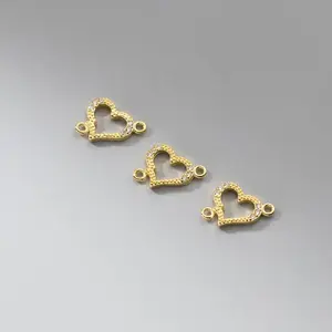 A1502 incroyable mode s925 argent sterling coeur charme <span class=keywords><strong>or</strong></span> argent <span class=keywords><strong>vermeil</strong></span> creux zircon connecteur pour collier bracelet fabrication - Product Image 3